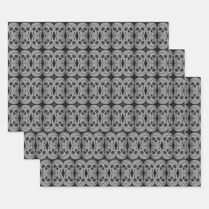 Gothic Skull Head Black en White Abstract patroon Inpakpapier Vel