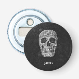 Gothic Skull Head Black en White Custom Button Flesopener