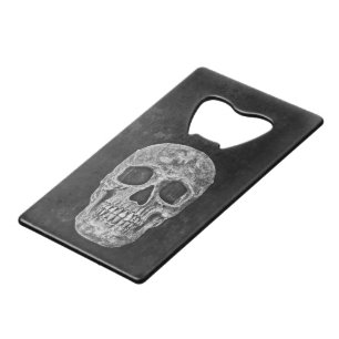 Gothic Skull Head Black en White Custom Creditkaart Flessenopener