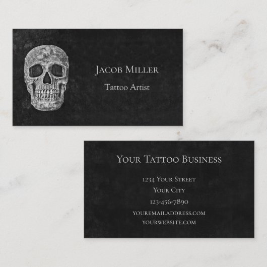 Gothic Skull Head Black en White Tattoo Artist Visitekaartje (Voorkant / Achterkant)