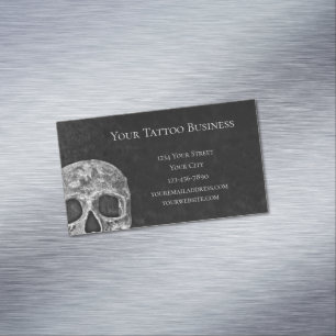Gothic Skull Head Black en White Tattoo Shop Busi Magnetisch Visitekaartje