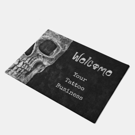 Gothic Skull Head Black en White Tattoo Shop Deurmat (Schuin)