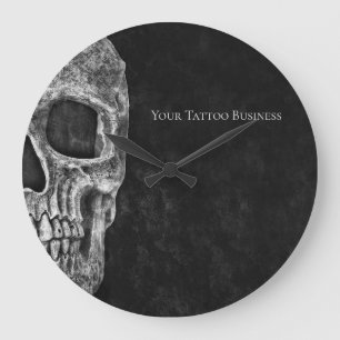 Gothic Skull Head Black en White Tattoo Shop Grote Klok