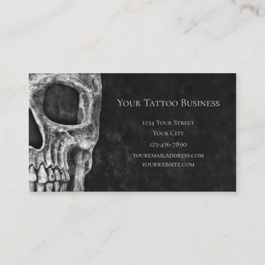 Gothic Skull Head Black en White Tattoo Shop Visitekaartje (Achterkant)