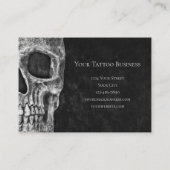 Gothic Skull Head Black en White Tattoo Shop Visitekaartje (Achterkant)