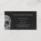 Gothic Skull Head Black en White Tattoo Shop Visitekaartje (Achterkant)
