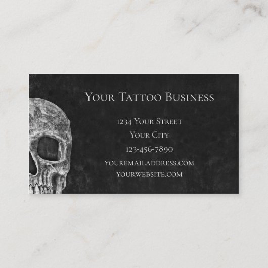Gothic Skull Head Black en White Tattoo Shop Visitekaartje (Achterkant)