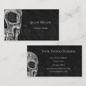 Gothic Skull Head Black en White Tattoo Shop Visitekaartje (Voorkant / Achterkant)