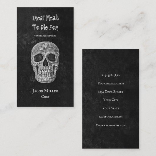 Gothic Skull Head Black White Catering Visitekaartje (Voorkant / Achterkant)