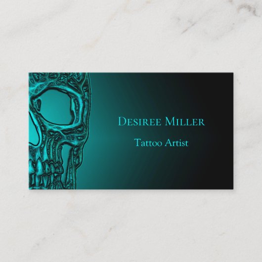 Gothic Skull Head Blauwgroen Green Tattoo Shop Visitekaartje (Voorkant)