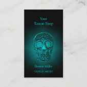 Gothic Skull Head Blauwgroen Green Tattoo Shop Visitekaartje (Voorkant)