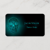 Gothic Skull Head Blauwgroen Green Tattoo Shop Visitekaartje (Voorkant)