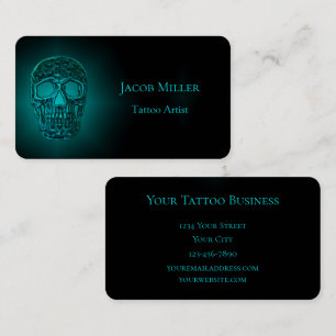 Gothic Skull Head Blauwgroen Green Tattoo Shop Visitekaartje