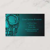 Gothic Skull Head Blauwgroen Green Tattoo Shop Visitekaartje (Achterkant)