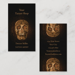 Gothic Skull Head Glanzende Gold Black Tattoo Shop Visitekaartje