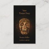 Gothic Skull Head Glanzende Gold Black Tattoo Shop Visitekaartje (Voorkant)