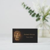Gothic Skull Head Glanzende Gold Black Tattoo Shop Visitekaartje (Staand voorkant)