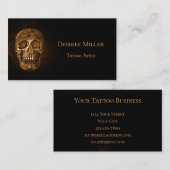 Gothic Skull Head Glanzende Gold Black Tattoo Shop Visitekaartje (Voorkant / Achterkant)