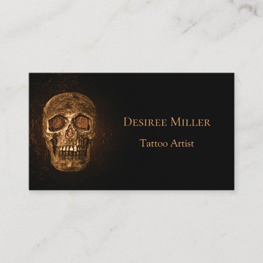 Gothic Skull Head Glanzende Gold Black Tattoo Shop Visitekaartje (Voorkant)