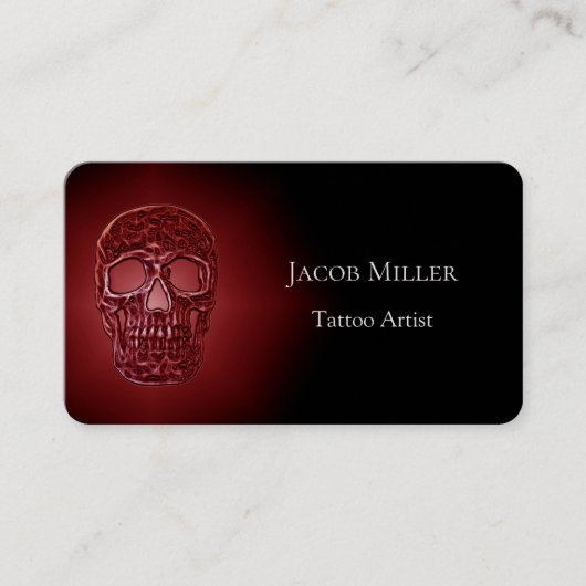 Gothic Skull Head Glanzende Red Black Tattoo Shop Visitekaartje (Voorkant)