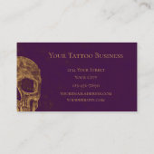 Gothic Skull Head Gold Paars Tattoo Shop Visitekaartje (Achterkant)