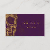Gothic Skull Head Gold Paars Tattoo Shop Visitekaartje (Voorkant)