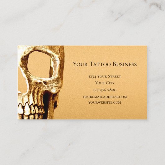 Gothic Skull Head Gold White Tattoo Shop Visitekaartje (Achterkant)