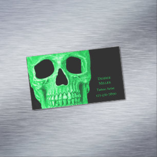 Gothic Skull Head Green Neon Black Tattoo Shop Magnetisch Visitekaartje