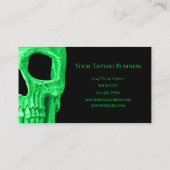 Gothic Skull Head Green Neon Black Tattoo Shop Visitekaartje (Achterkant)