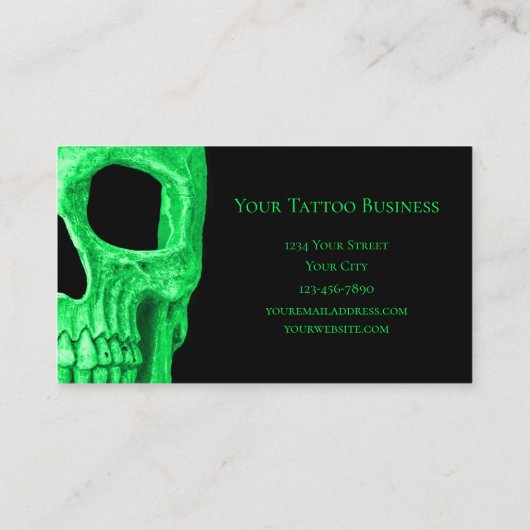 Gothic Skull Head Green Neon Black Tattoo Shop Visitekaartje (Achterkant)