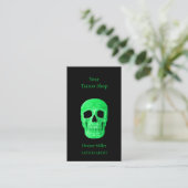 Gothic Skull Head Green Neon Black Tattoo Shop Visitekaartje (Staand voorkant)