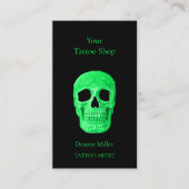 Gothic Skull Head Green Neon Black Tattoo Shop Visitekaartje (Voorkant)