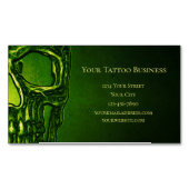 Gothic Skull Head Green Neon Metallic Tattoo Shop Magnetisch Visitekaartje (Voorkant)