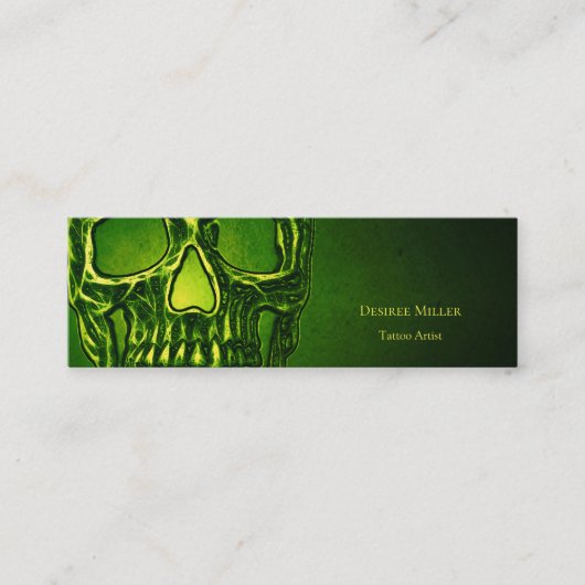 Gothic Skull Head Green Neon Metallic Tattoo Shop Mini Visitekaartje (Voorkant)