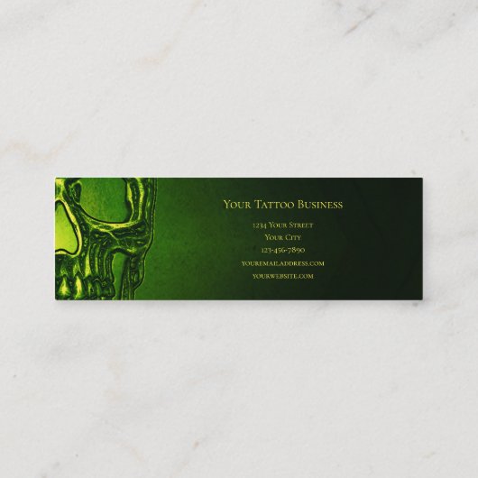 Gothic Skull Head Green Neon Metallic Tattoo Shop Mini Visitekaartje (Achterkant)