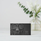 Gothic Skull Head Grey Metallic Tattoo Shop Visitekaartje (Staand voorkant)
