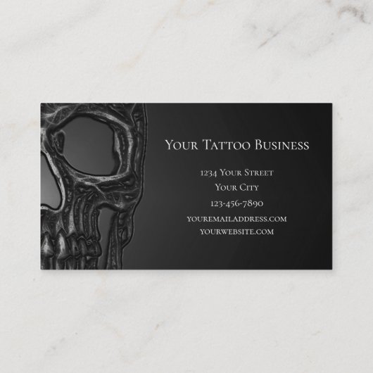 Gothic Skull Head Grey Metallic Tattoo Shop Visitekaartje (Achterkant)