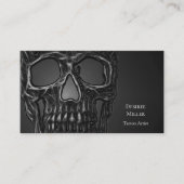 Gothic Skull Head Grey Metallic Tattoo Shop Visitekaartje (Voorkant)