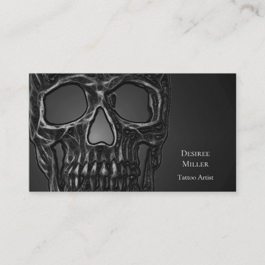 Gothic Skull Head Grey Metallic Tattoo Shop Visitekaartje (Voorkant)
