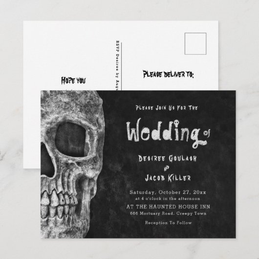 Gothic Skull Head Halloween Wedding Uitnodiging (Voorkant / Achterkant)