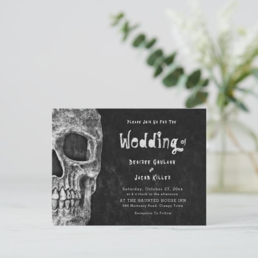 Gothic Skull Head Halloween Wedding Uitnodiging (Staand voorkant)