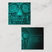 Gothic Skull Head Metallic Green Tattoo Shop Vierkante Visitekaartje (Voorkant / Achterkant)