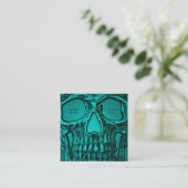 Gothic Skull Head Metallic Green Tattoo Shop Vierkante Visitekaartje (Staand voorkant)