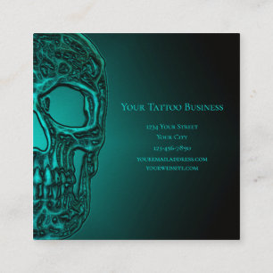 Gothic Skull Head Metallic Green Tattoo Shop Vierkante Visitekaartje