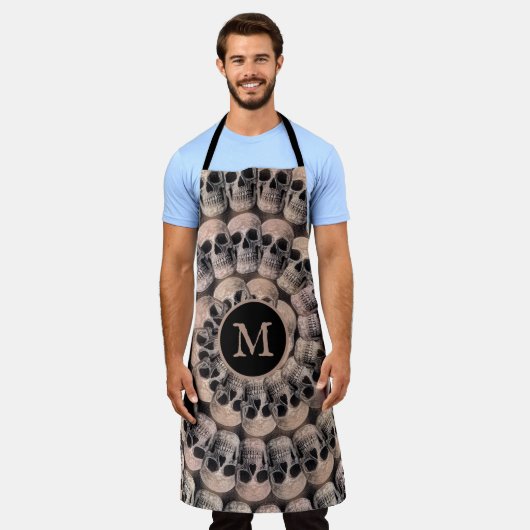 Gothic Skull Head Monogram  Sepia Abstract Schort (Gedragen)