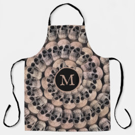 Gothic Skull Head Monogram  Sepia Abstract Schort