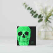 Gothic Skull Head Neon Green Black Tattoo Shop Vierkante Visitekaartje (Staand voorkant)