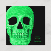 Gothic Skull Head Neon Green Black Tattoo Shop Vierkante Visitekaartje (Voorkant)