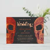 Gothic Skull Head Oranje Black Halloween Wedding Kaart (Staand voorkant)