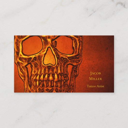 Gothic Skull Head Oranje Black Tattoo Shop Visitekaartje (Voorkant)